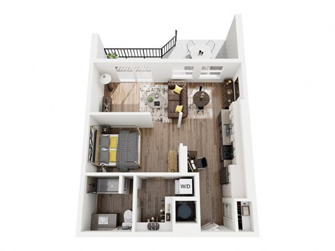 Floor plan for 1 bed, 1 bath, 670 sqft
